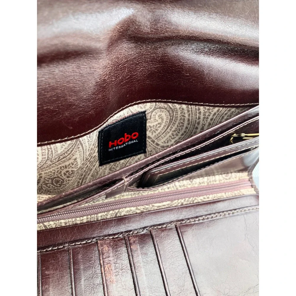 Hobo Lauren Clutch Wallet Womens Brown Leather Double Frame Kiss Lock Mirror
